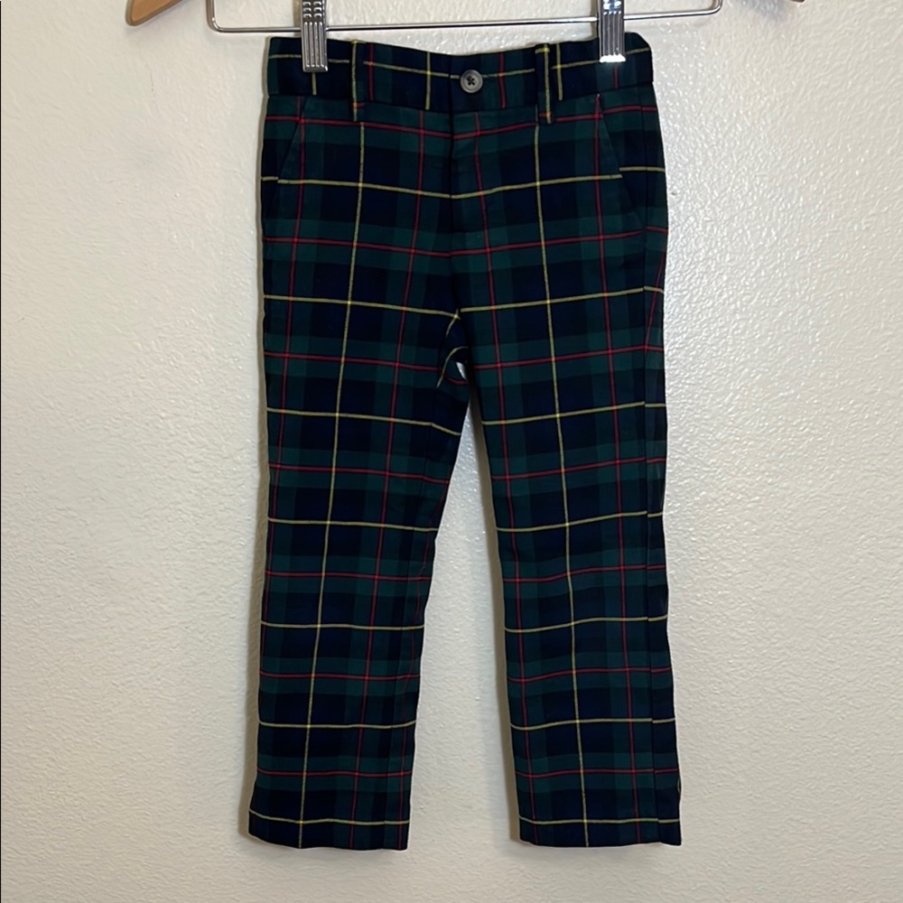Janie and Jack Green Navy Plaid Lined Trouser Pants